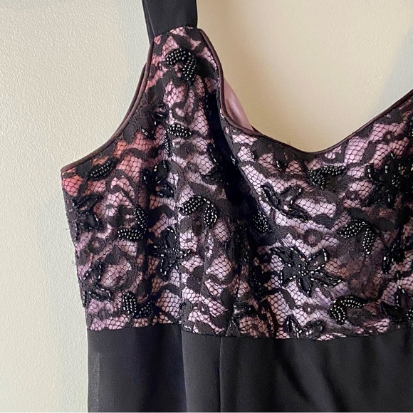 Purple and Black Beaded Lace Whimsygoth Maxi Formal Prom Dress Vintage - Picture 2 of 6